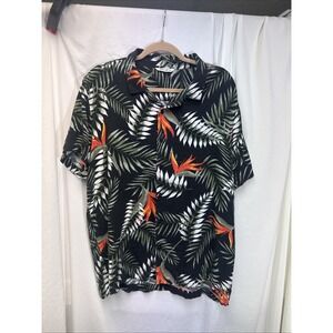 Style Up Hawaiian Kids 2XL (16-18) Black Shirt Tropical Palm Print Button Up